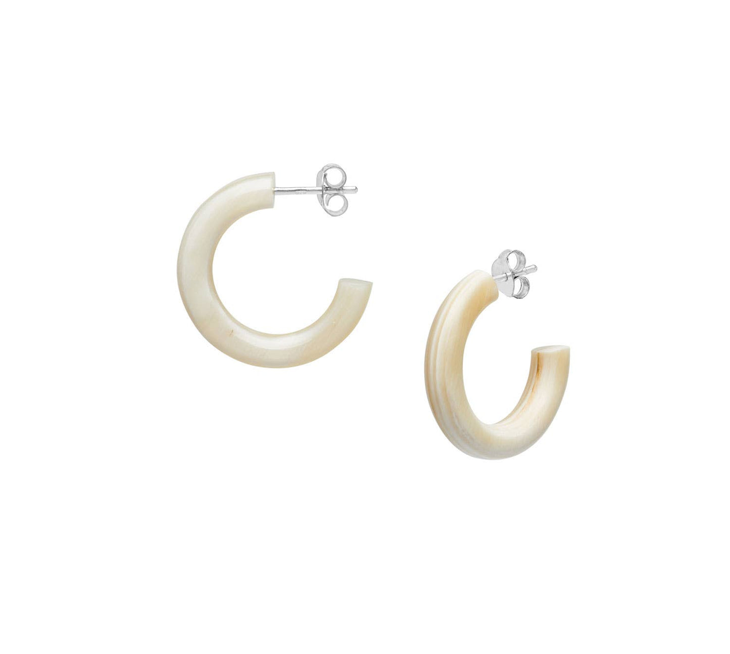 White /Natural Small rounded horn hoop earrings