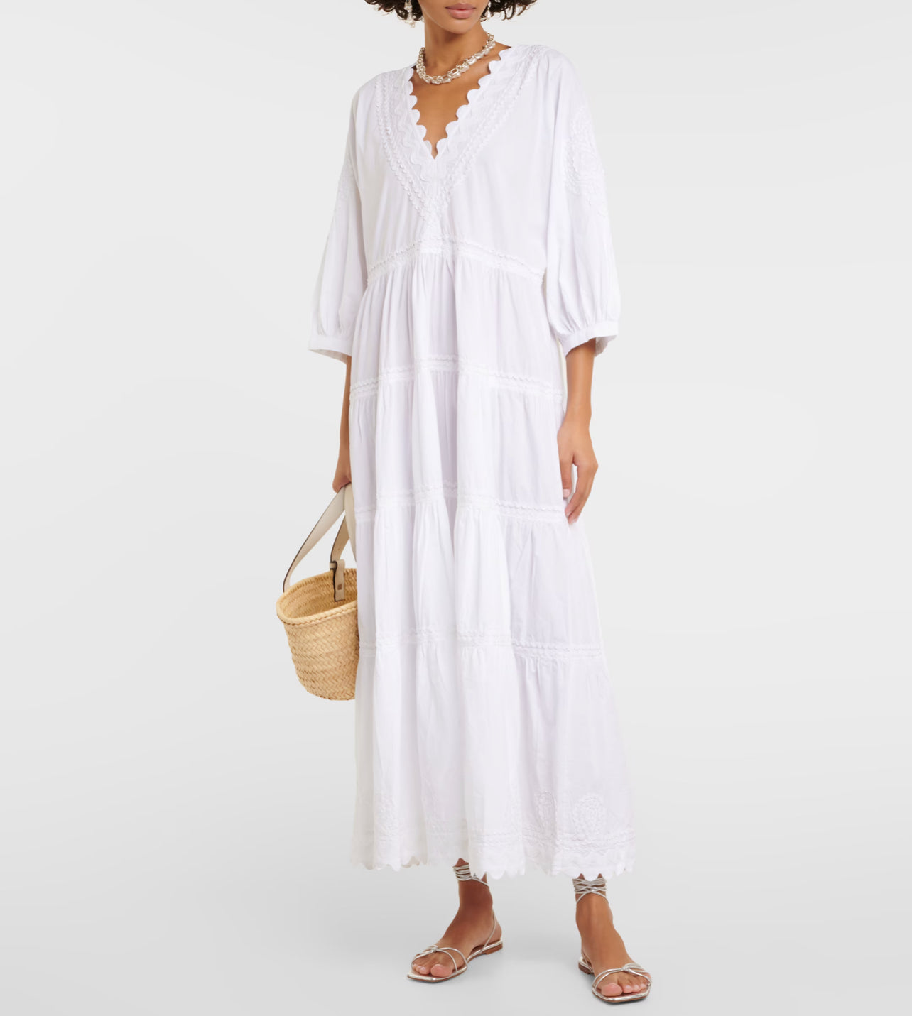 Juliet Dunn white poplin cotton maxi