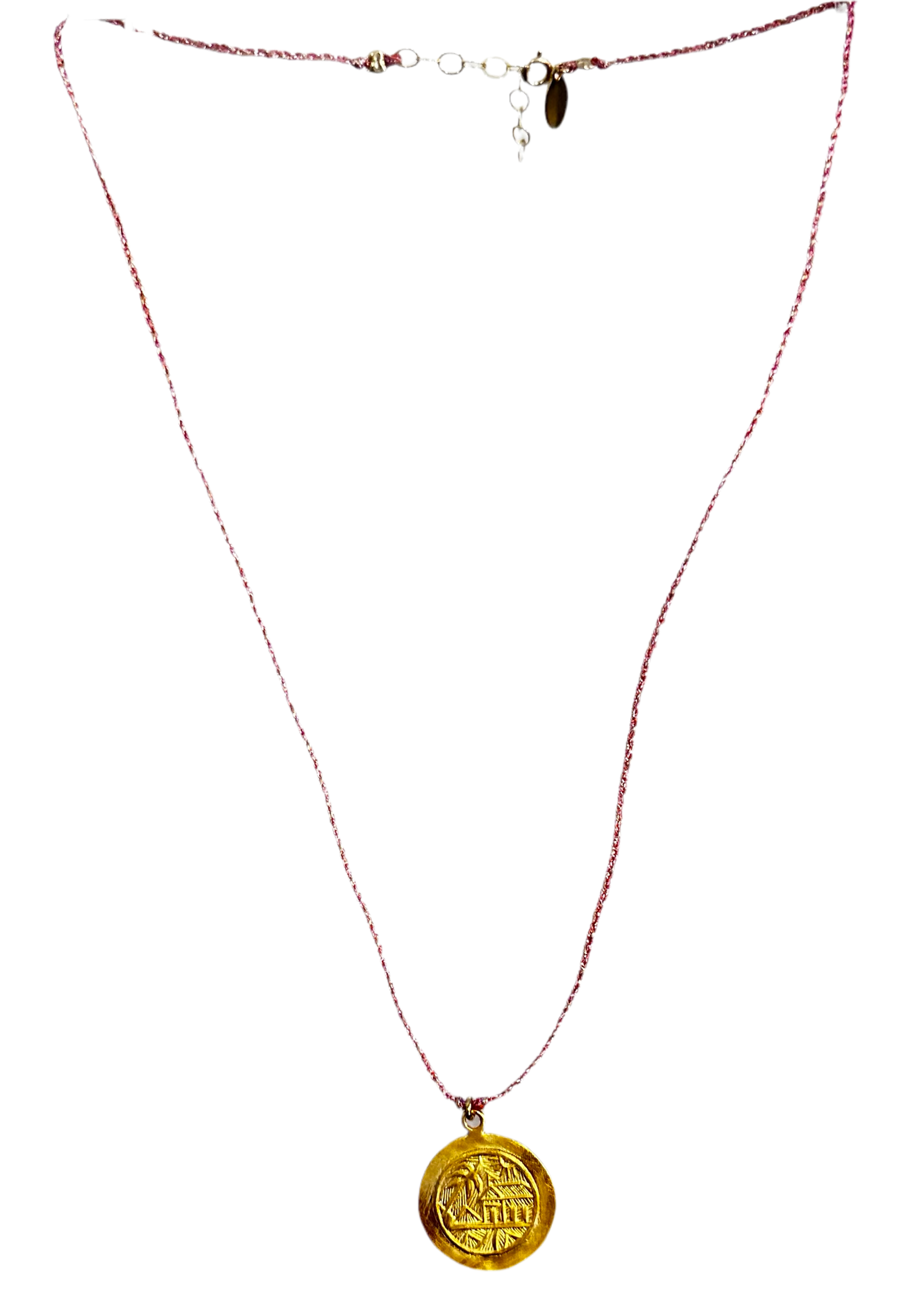 By Johanne lurex braided Necklace with gold plated metal charm