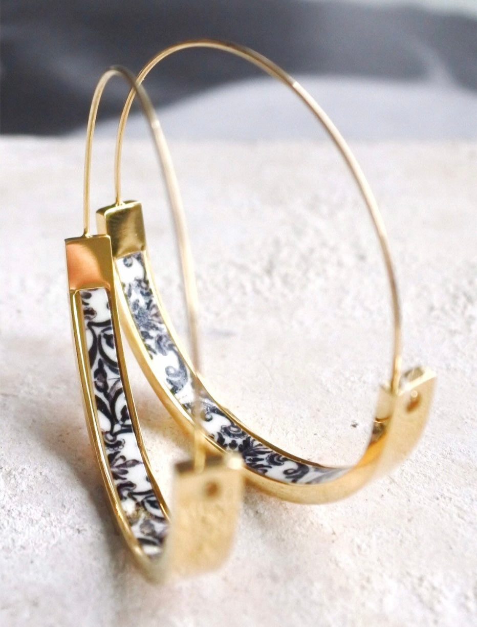 Gold Tile Hoop Earrings