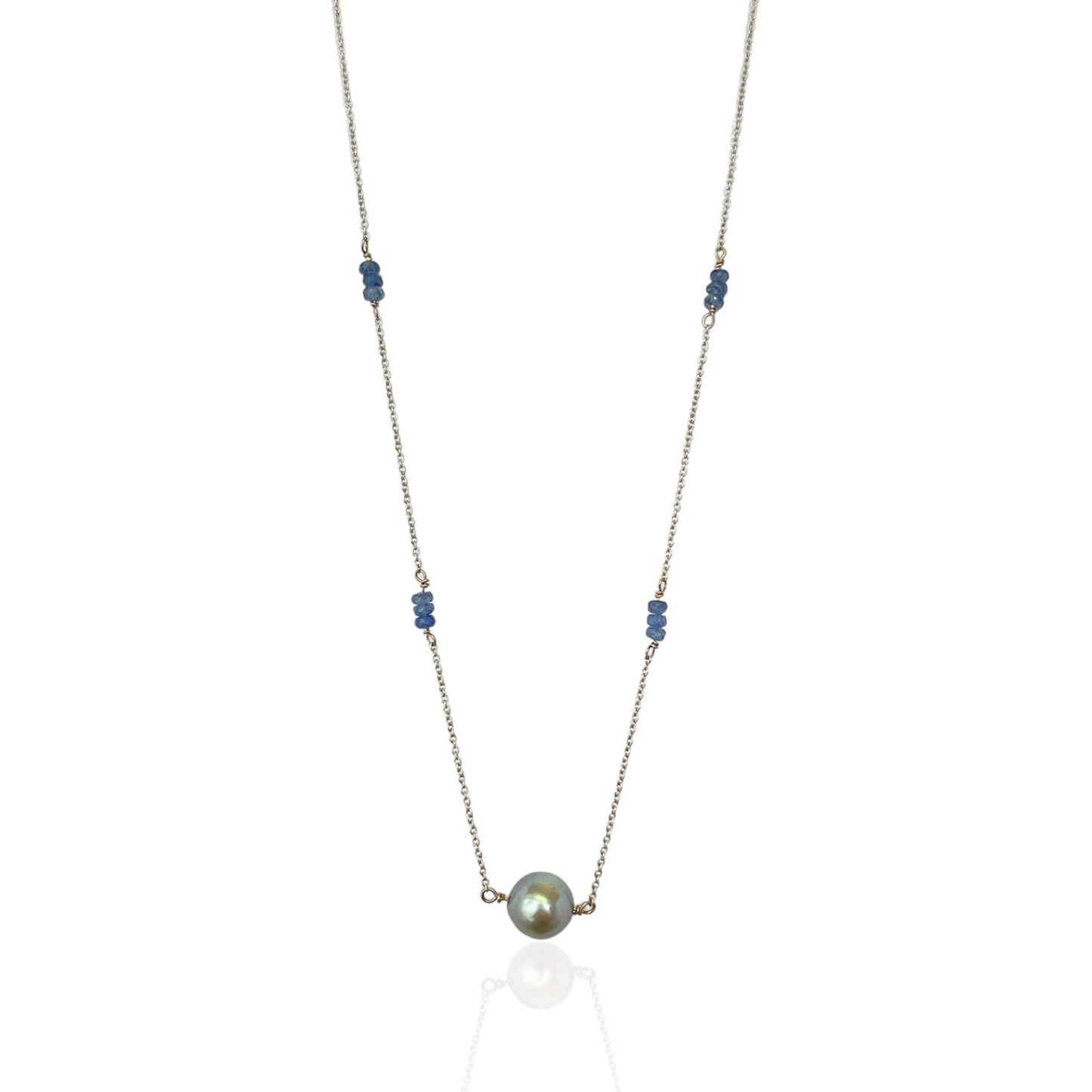 R.W. 14kt white gold, sapphire bead and tahitian pearl Aura Necklace