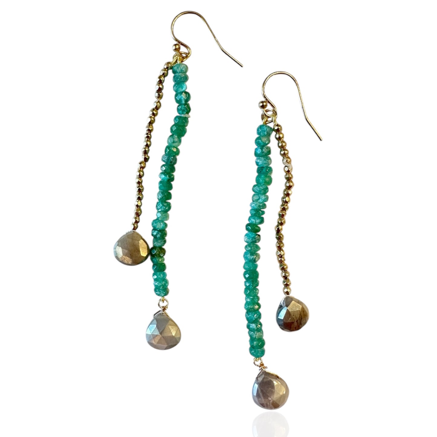 R.W. Emerald,Gold Hematite Moonstone Dangle Earrings