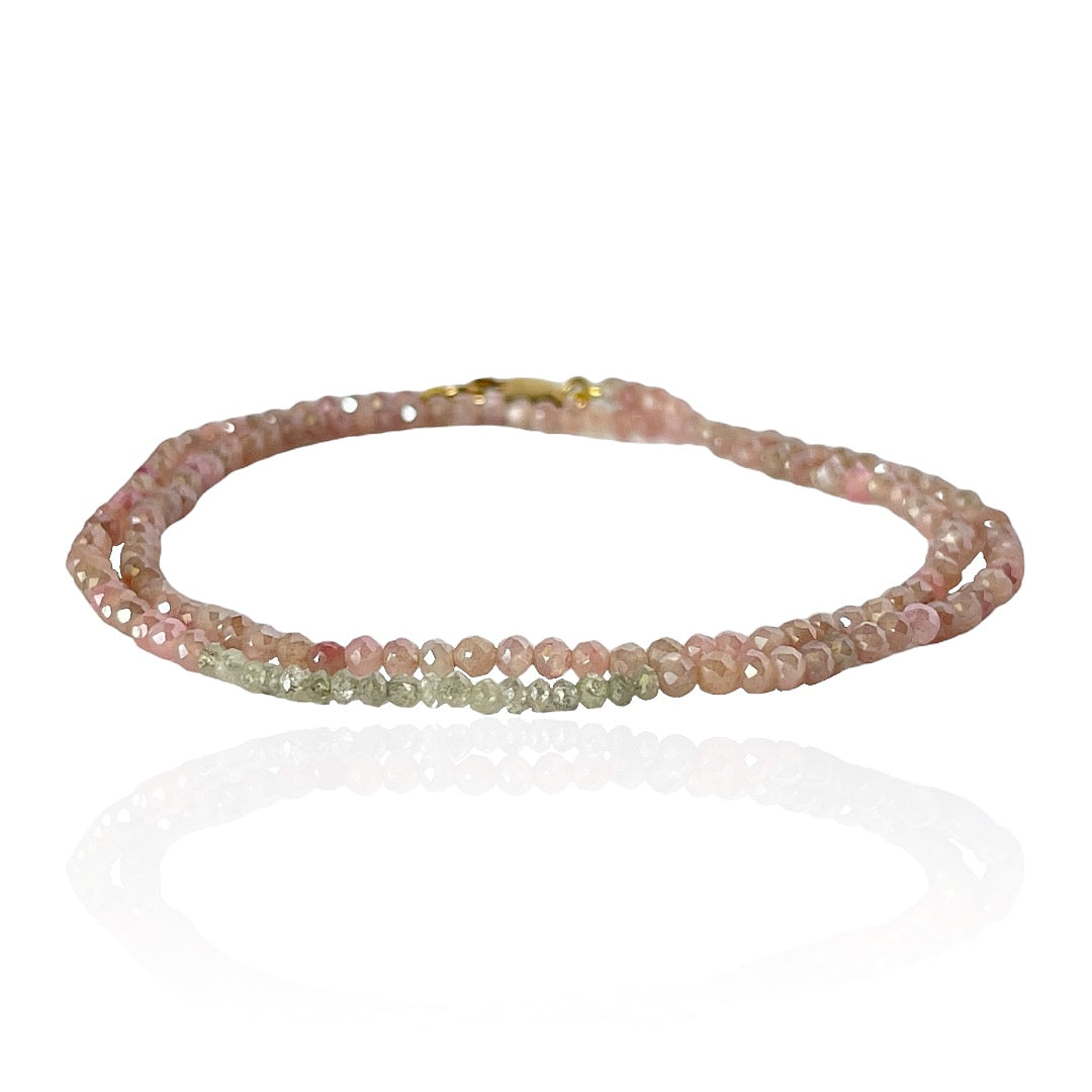 Grey Diamond & Pink Moonstone Wrap Bracelet-RW