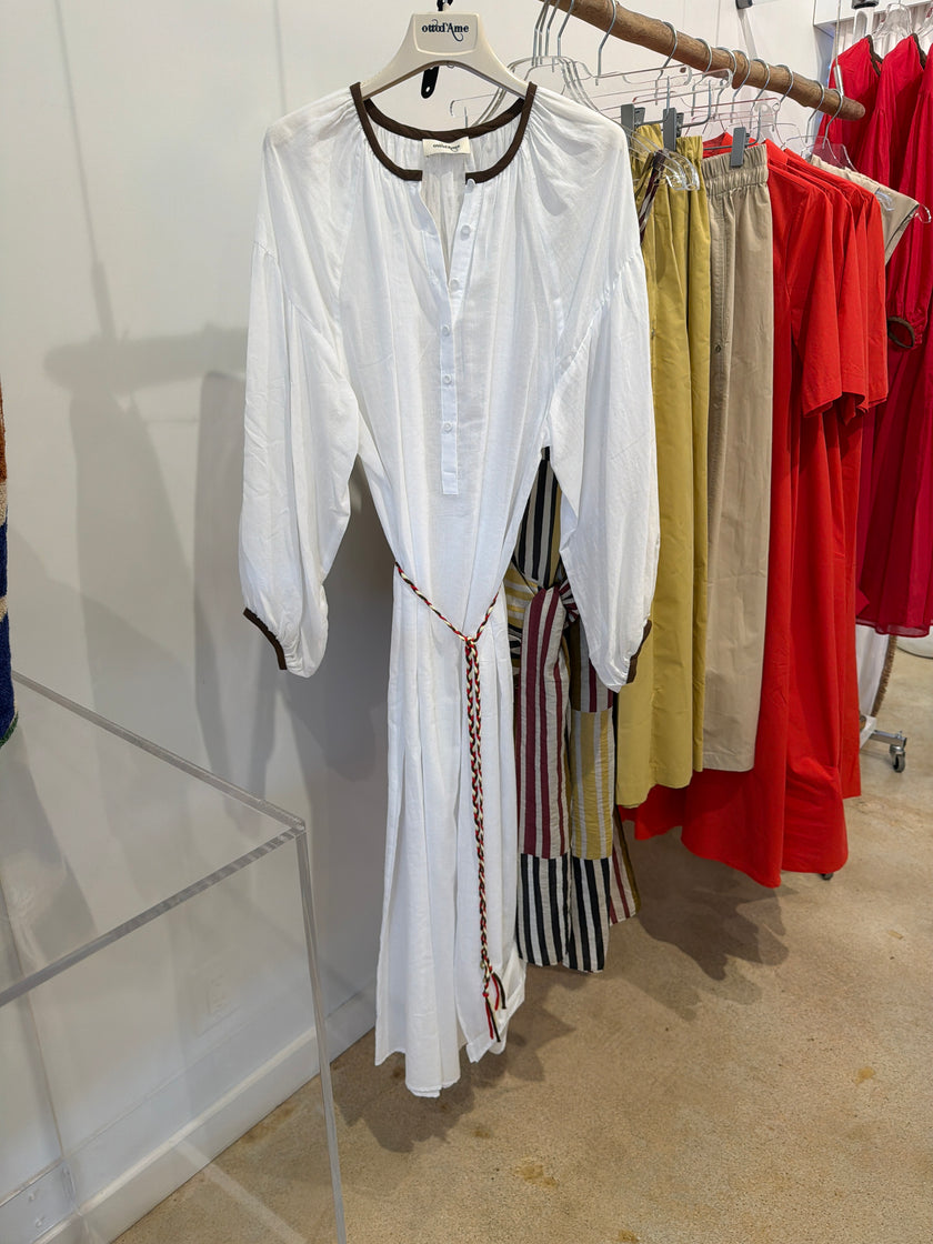 Ottad’Ame Belted Poplin Dress white