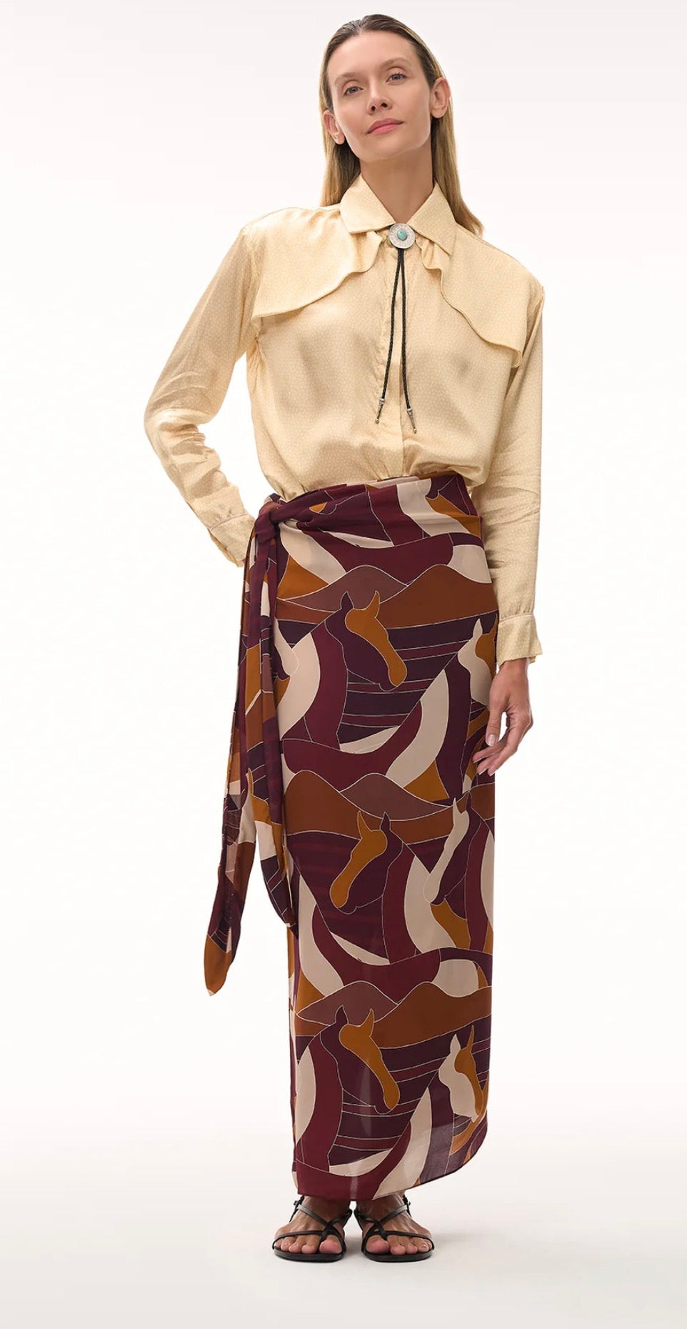 Juan de Dios Mapara Crepe Chine Skirt-Purple Horses