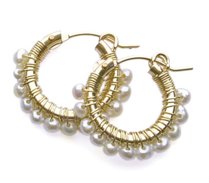 Wrap Hoop - White Pearl Earrings