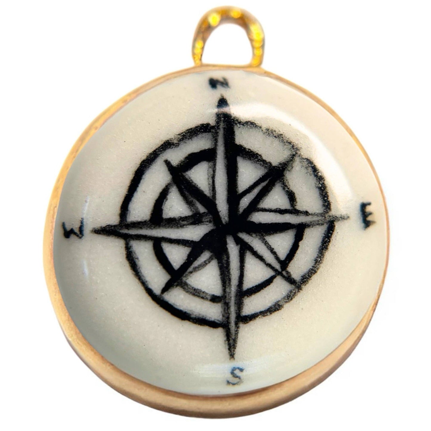 Shá Parlé Hand Painted Porcelain Compass Charm