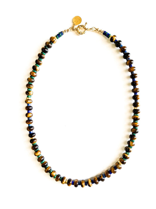 Natnat Tiger Eye,Malacite, Lapis Necklace