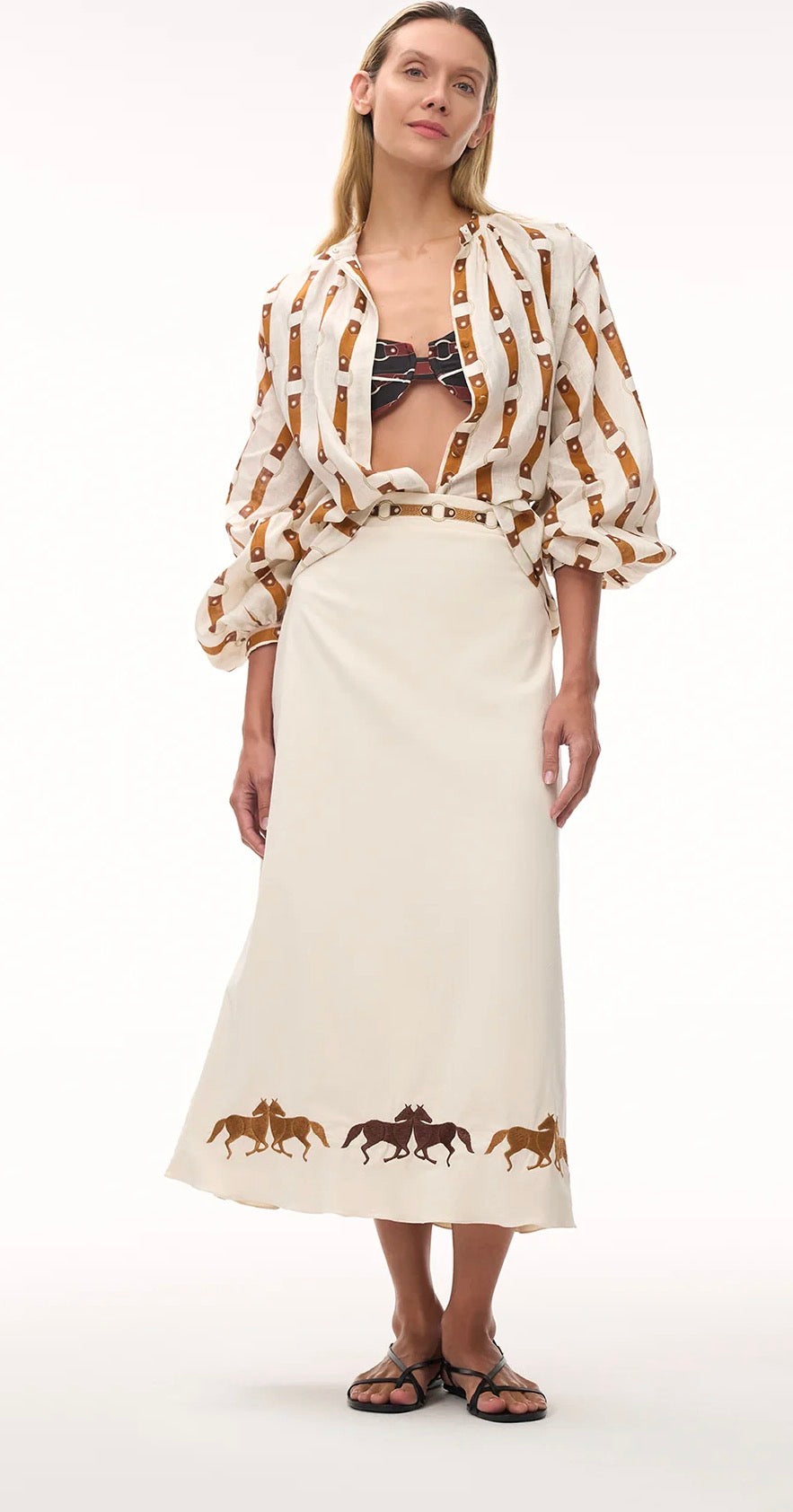 Juan de Dios El Carmen Embroidered Midi Skirt