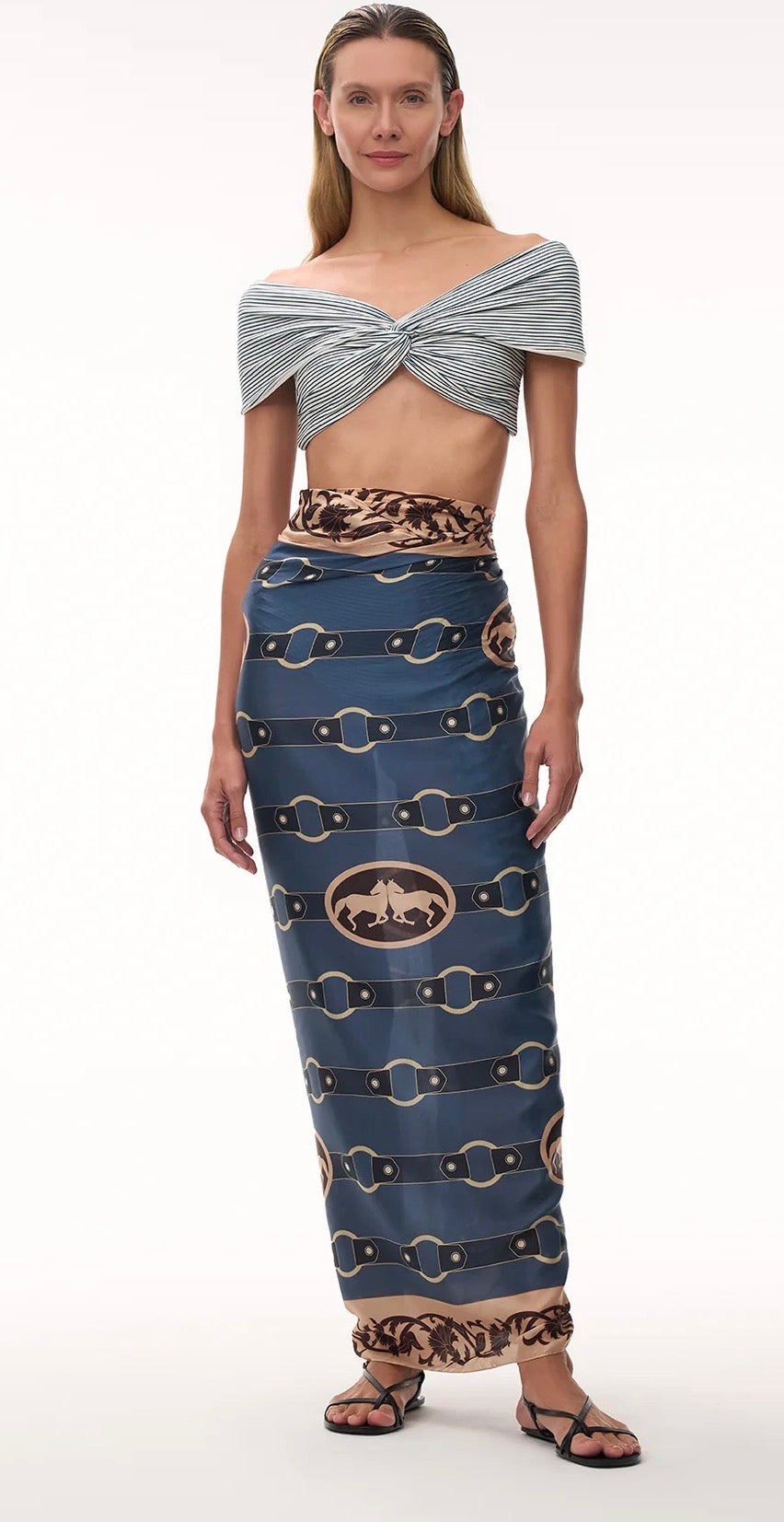 Juan De Dios de la Falaise Cotton Silk Sarong in Blue Horse Reins