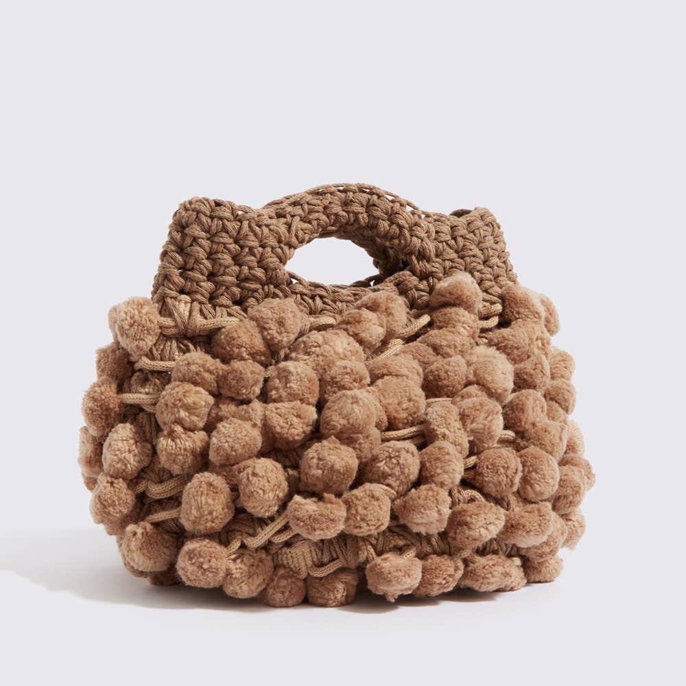 “Nadia pom-pom” crochet pure cotton handbag