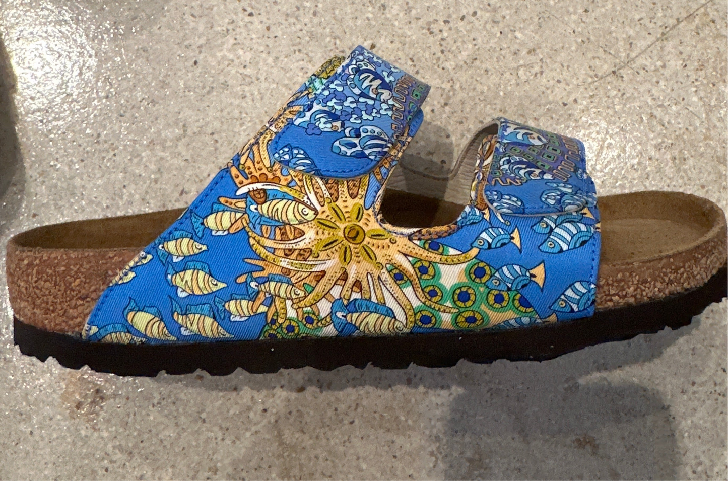 Artisan Made up-cycle designer silk scarf Birkenstocks.