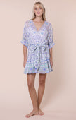 Juliet Dunn White & Blue Mexican Print Tie Waist Mini Dress with Mirrors