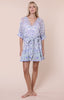 Juliet Dunn White & Blue Mexican Print Tie Waist Mini Dress with Mirrors