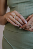 Kara Yoo -Open Ring in Lemon Green Quartz + Pearl