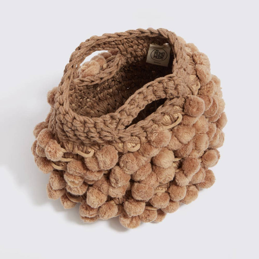 “Nadia pom-pom” crochet pure cotton handbag