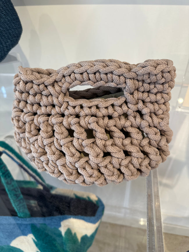 Crocheted Cotton Rope Handbag -Beige