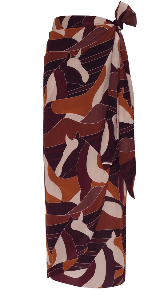 Juan de Dios Mapara Crepe Chine Skirt-Purple Horses