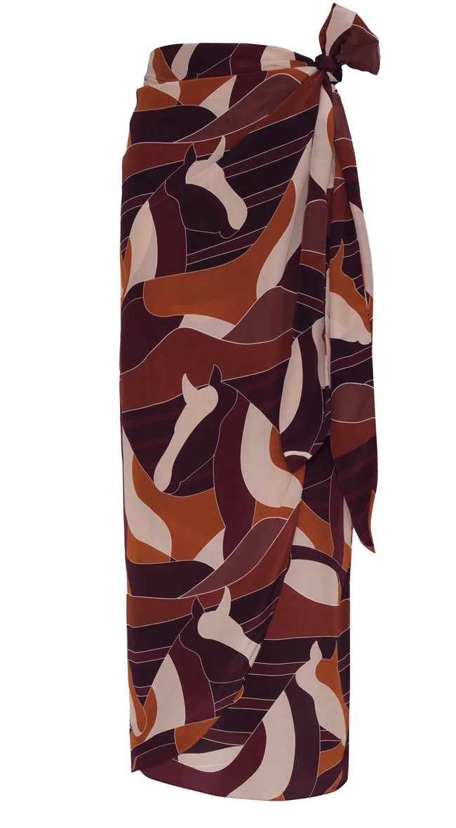 Juan de Dios Mapara Crepe Chine Skirt-Purple Horses