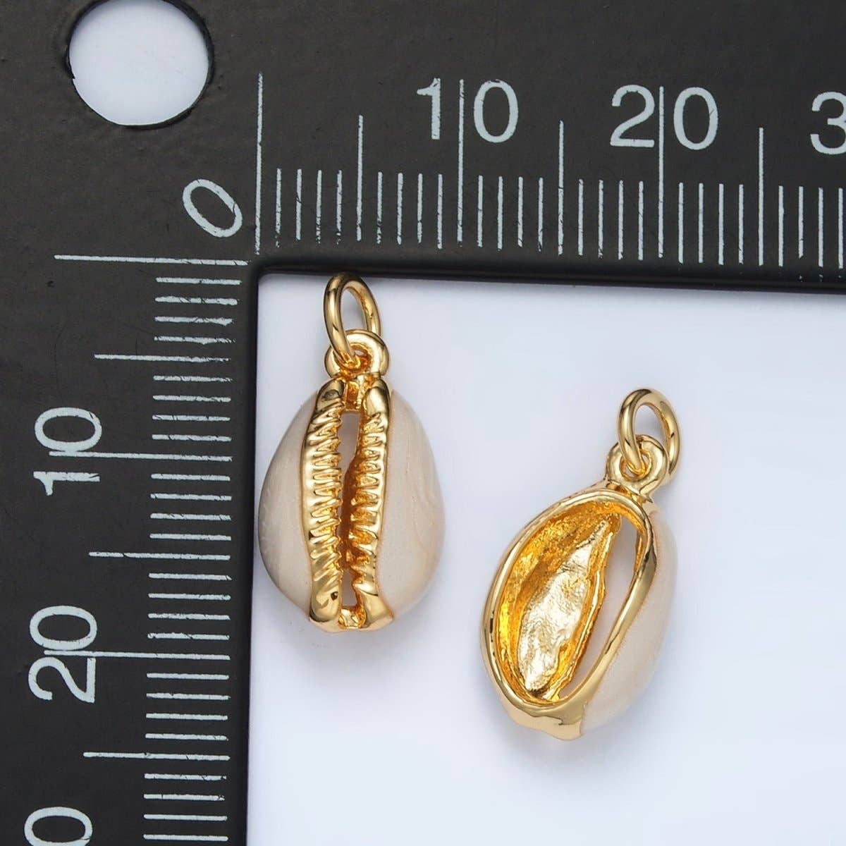 24K Gold Filled White Enamel Cowrie Shell Clam Charm