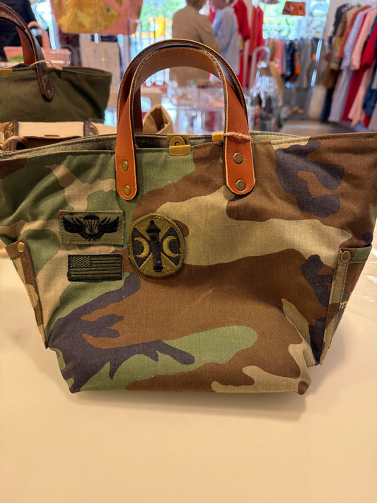 Lady Cuir-Reclaimed Petite Military tote