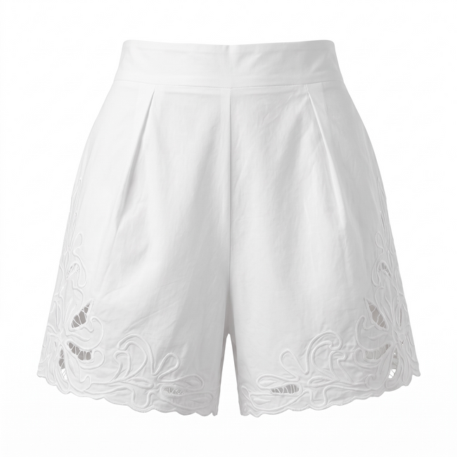 Juliet Dunn Embroidered Cotton Poplin Shorts