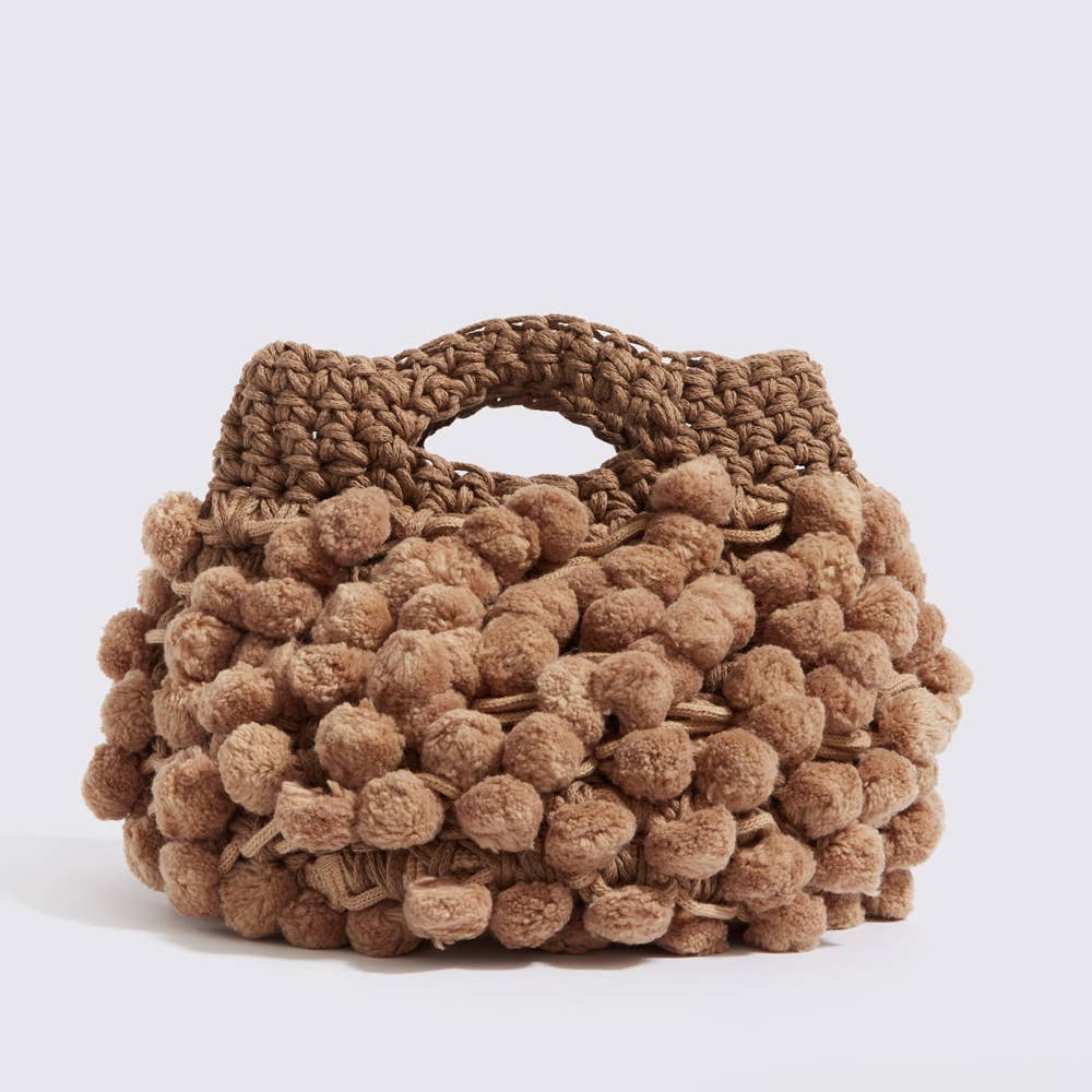 “Nadia pom-pom” crochet pure cotton handbag