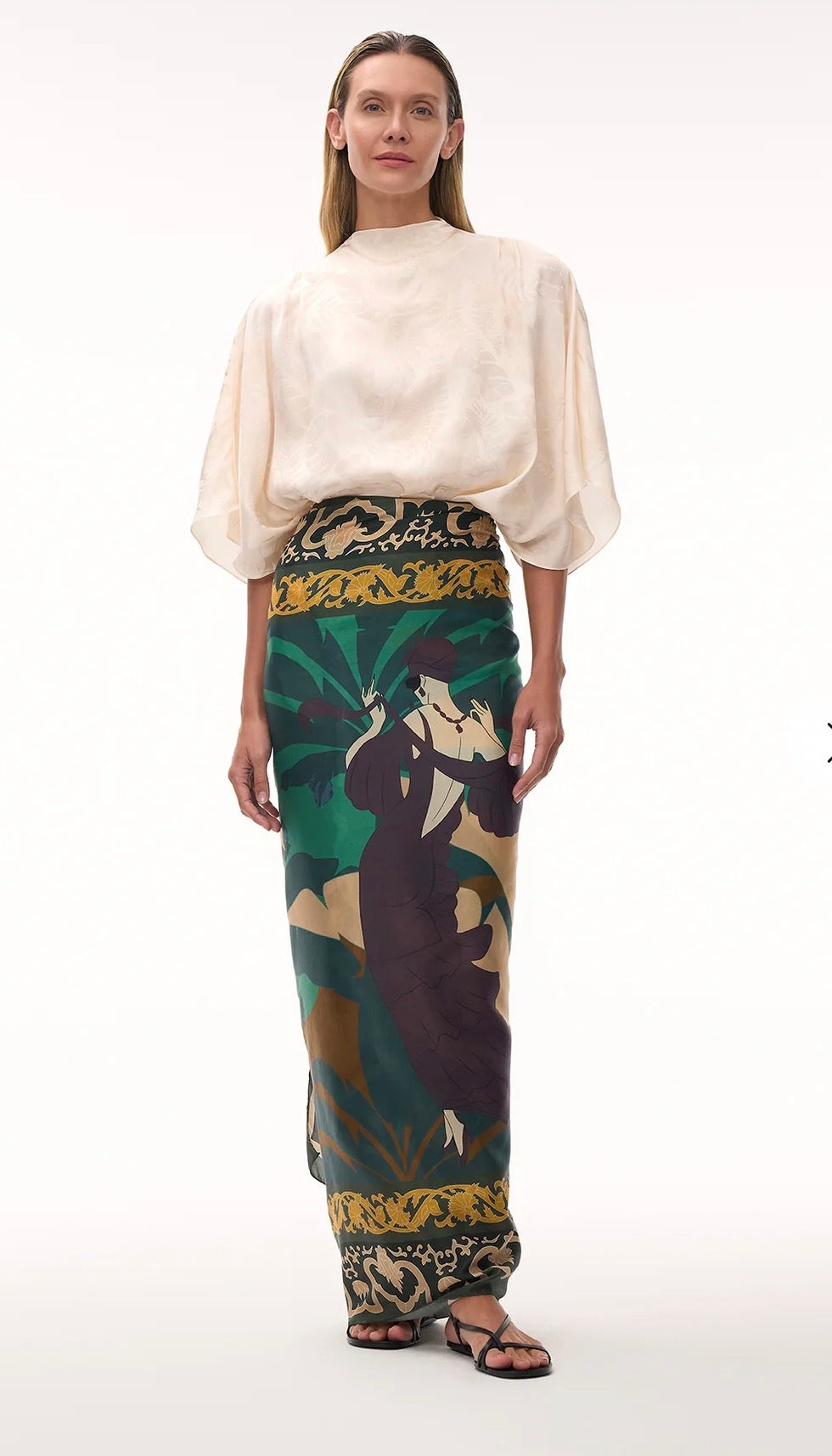 Juan De Dios de la Falaise Cotton Sarong Skirt in Green Dancer