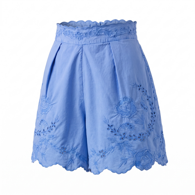 Juliet Dunn Cotton Poplin Embroidered Shorts