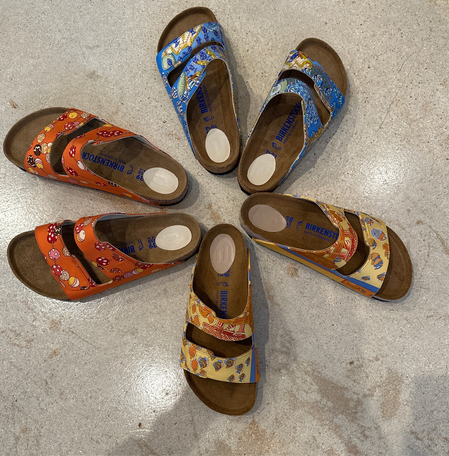 Artisan Made up-cycle designer silk scarf Birkenstocks.