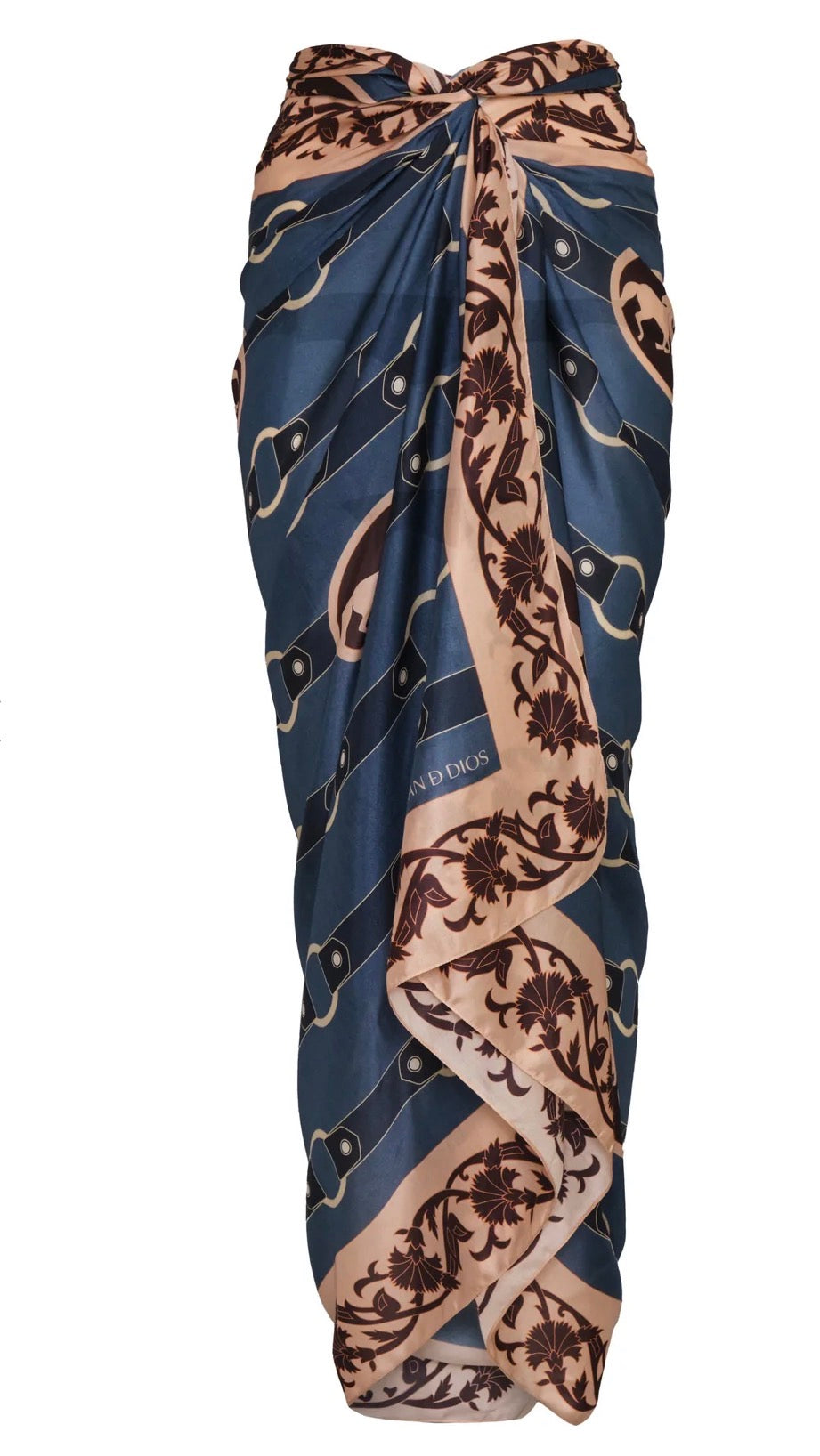 Juan De Dios de la Falaise Cotton Silk Sarong in Blue Horse Reins