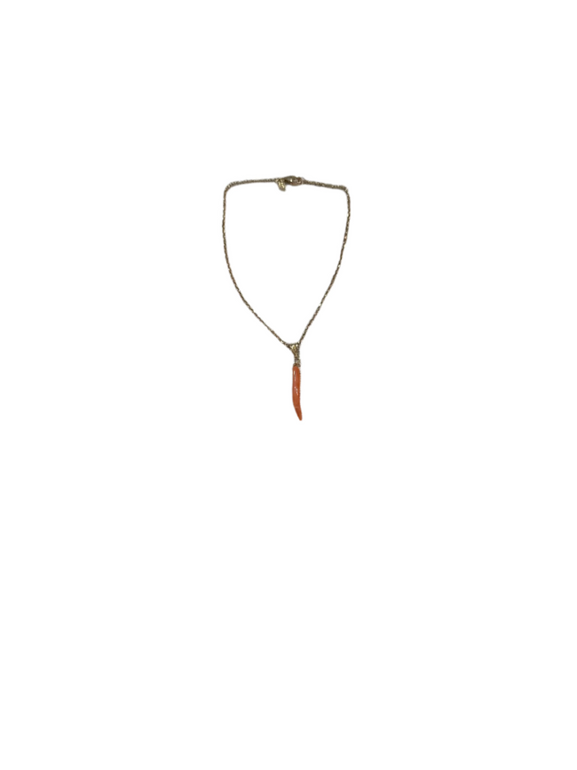 Theas Collection- 18 Karat Gold Baby Cable Chain Bracelet with Coral Horn-