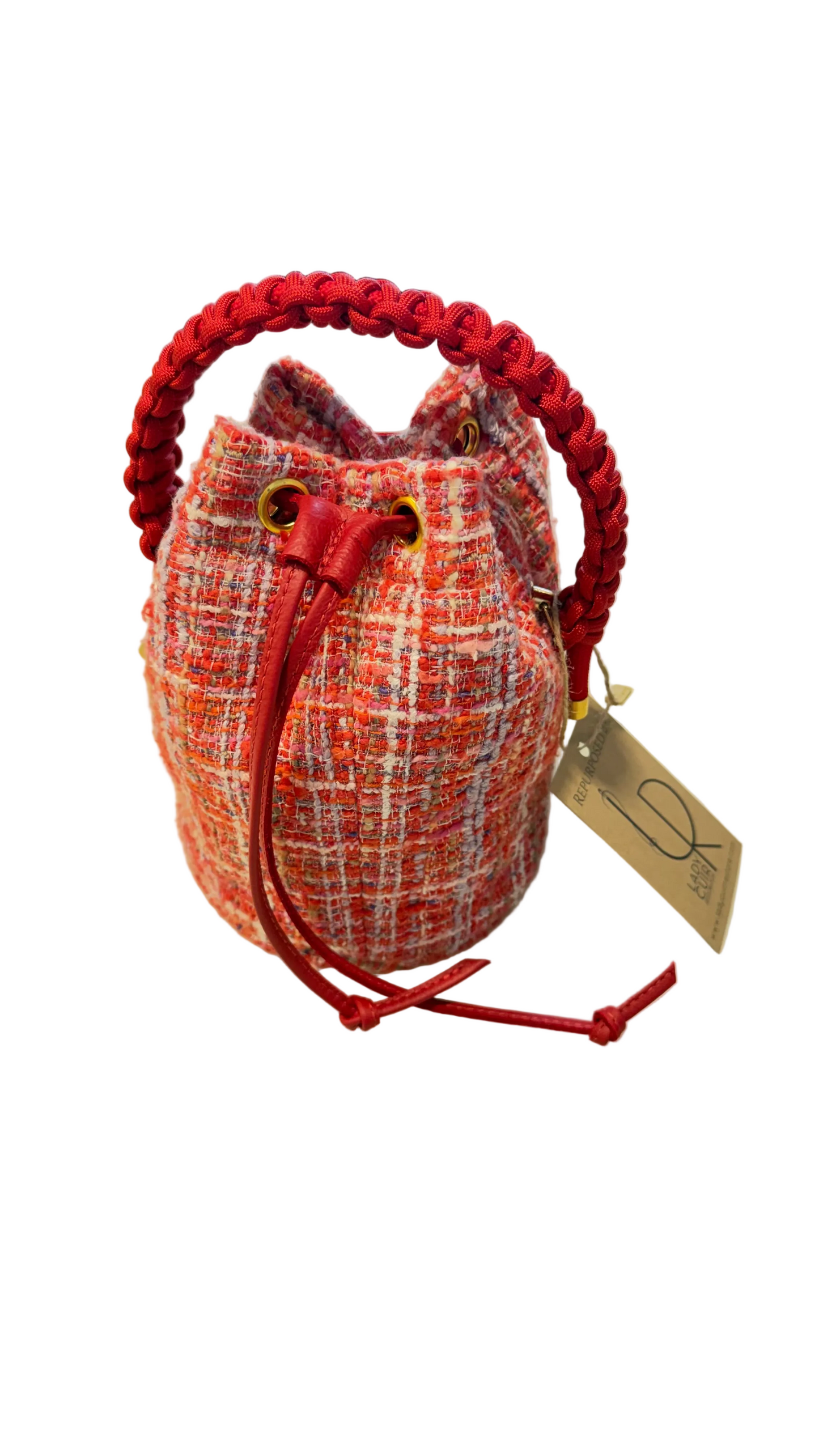 Lady Cuir Repurposed Tweed Fabric Bucket Bag