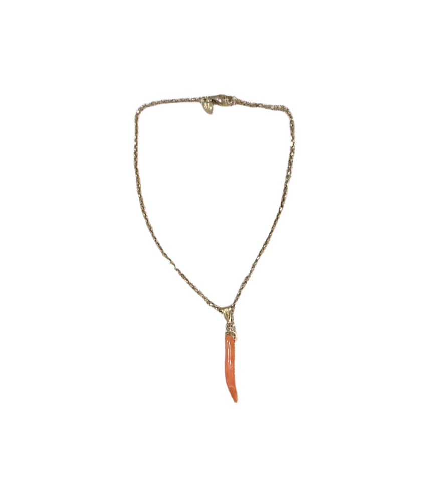 Theas Collection- 18 Karat Gold Baby Cable Chain Bracelet with Coral Horn-