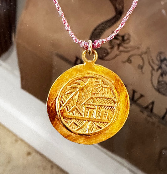 By Johanne lurex braided Necklace with gold plated metal charm