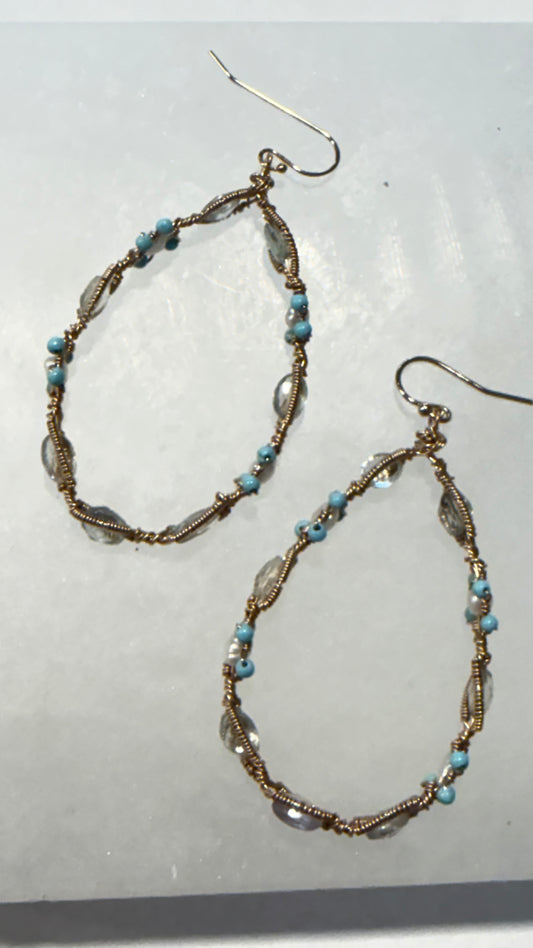 Raphaela Pasquilina Turquoise,Fresh water pearls, aquamarine gemstone earrings