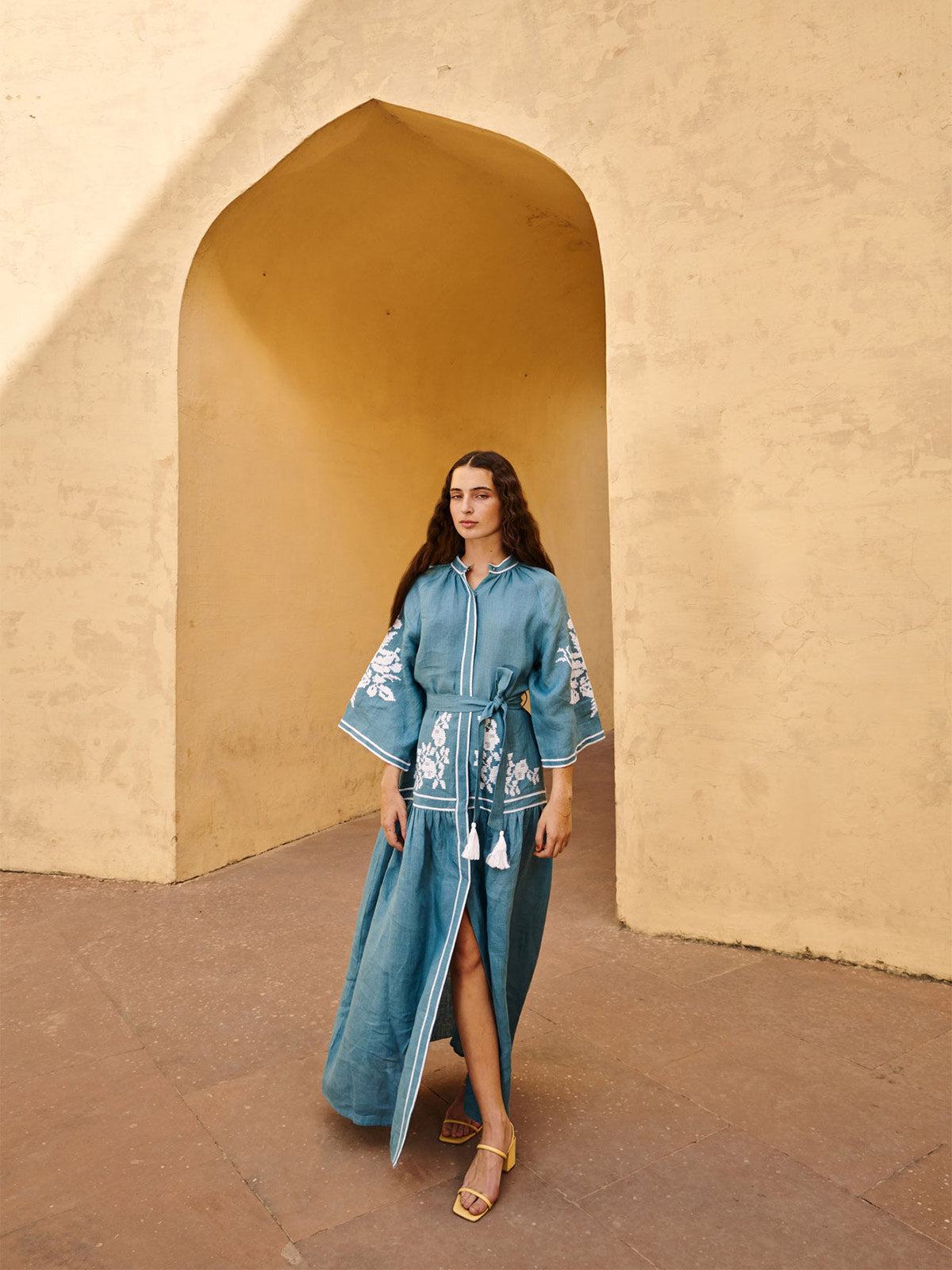 De Castro Swan Dress in Turquoise