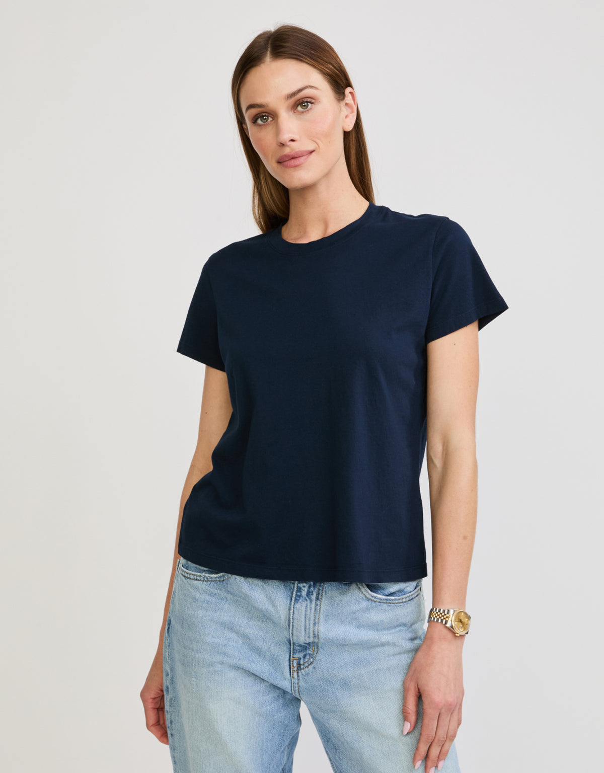 Maison Wheat Charlotte Crew Neck Tee Navy Blue