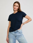Maison Wheat Charlotte Crew Neck Tee Navy Blue