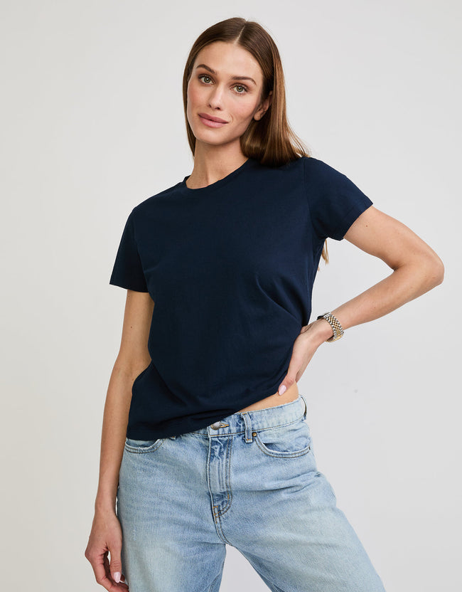 Maison Wheat Charlotte Crew Neck Tee Navy Blue