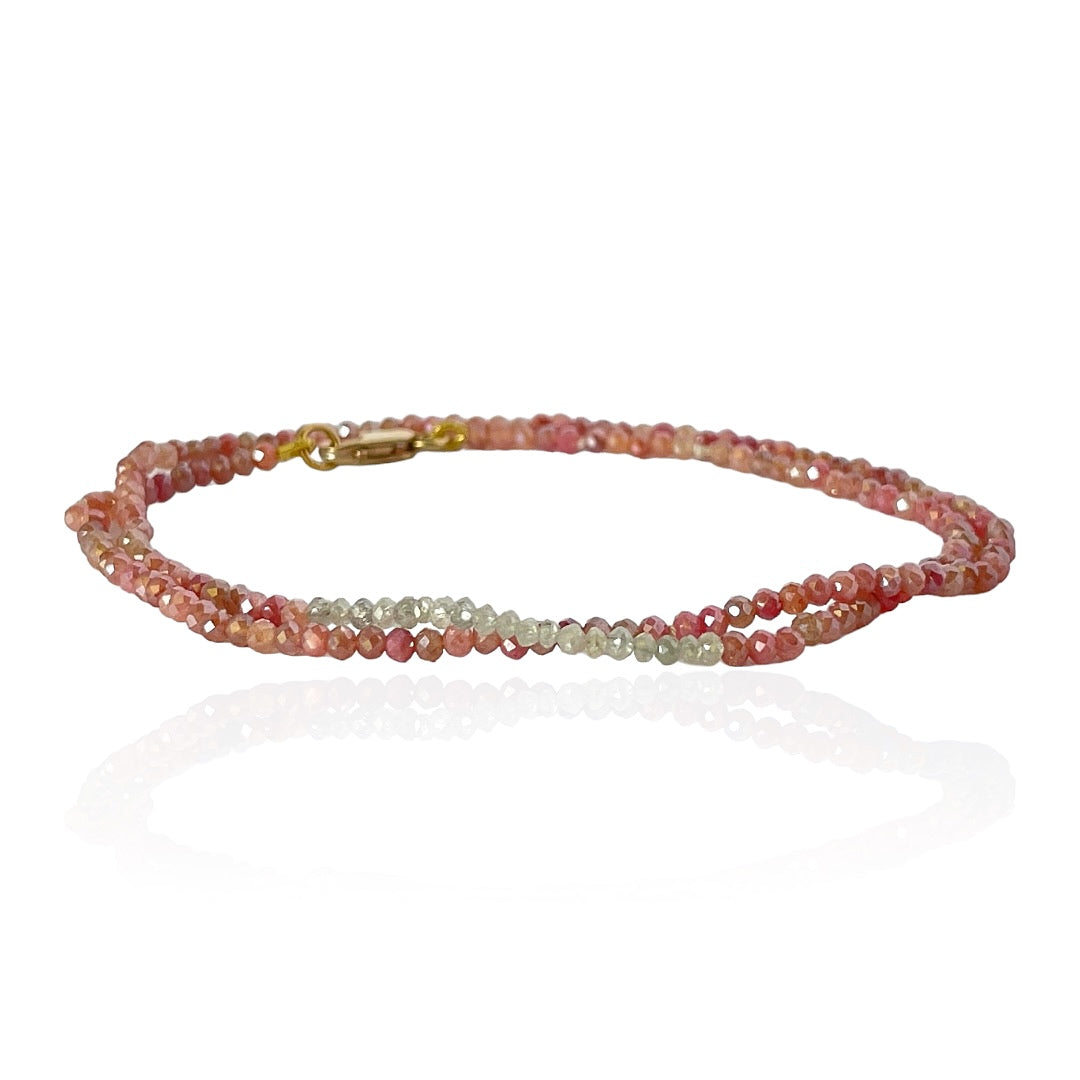 R.W.-Grey Diamond + Pink Moonstone Wrap Bracelet