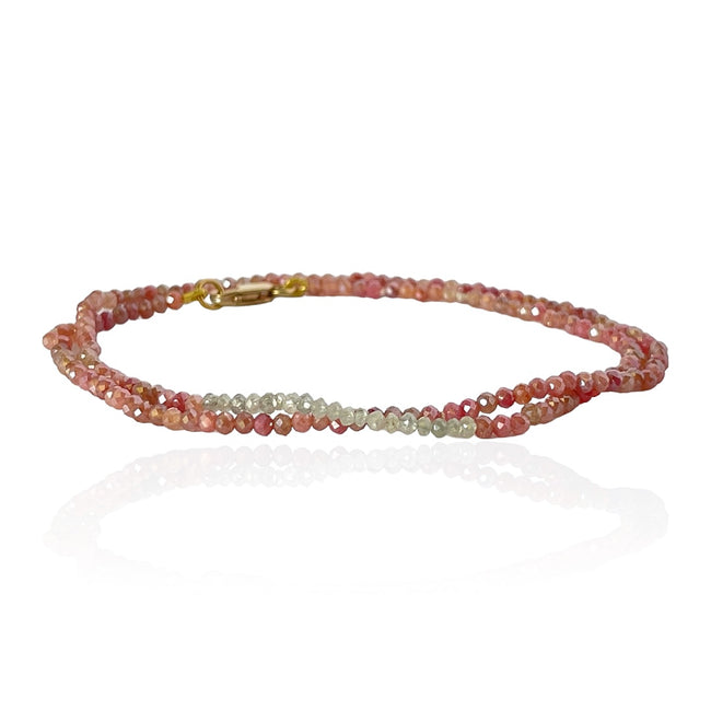 R.W.-Grey Diamond + Pink Moonstone Wrap Bracelet