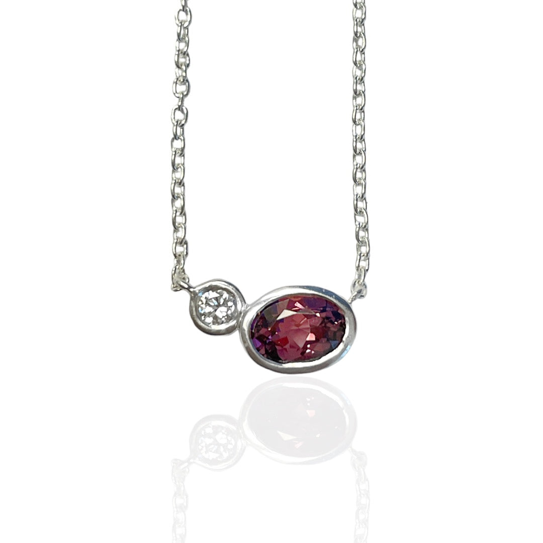 R.W.-Sterling Silver Rhodolite Garnet + Lab Grown Diamond Moxie Necklace