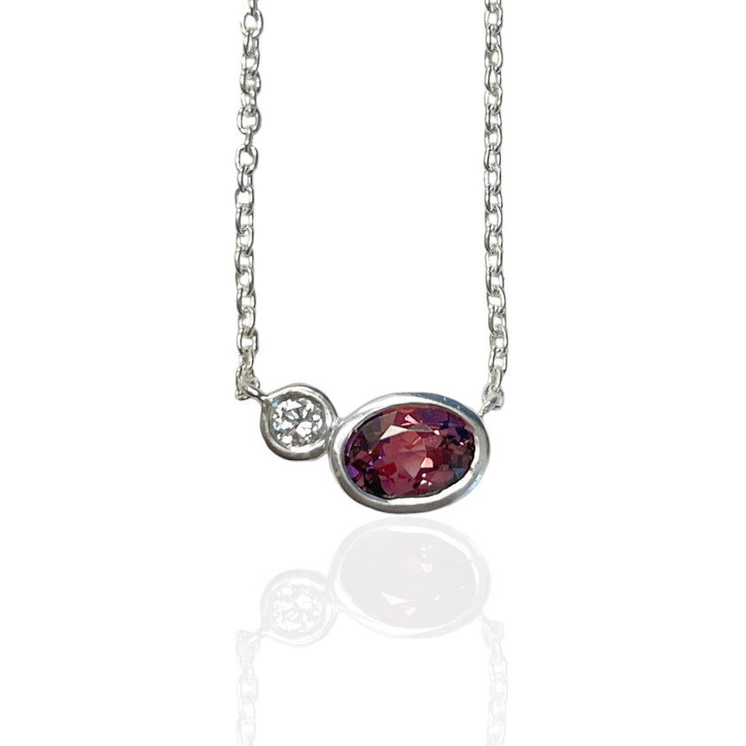 R.W.-Sterling Silver Rhodolite Garnet + Lab Grown Diamond Moxie Necklace
