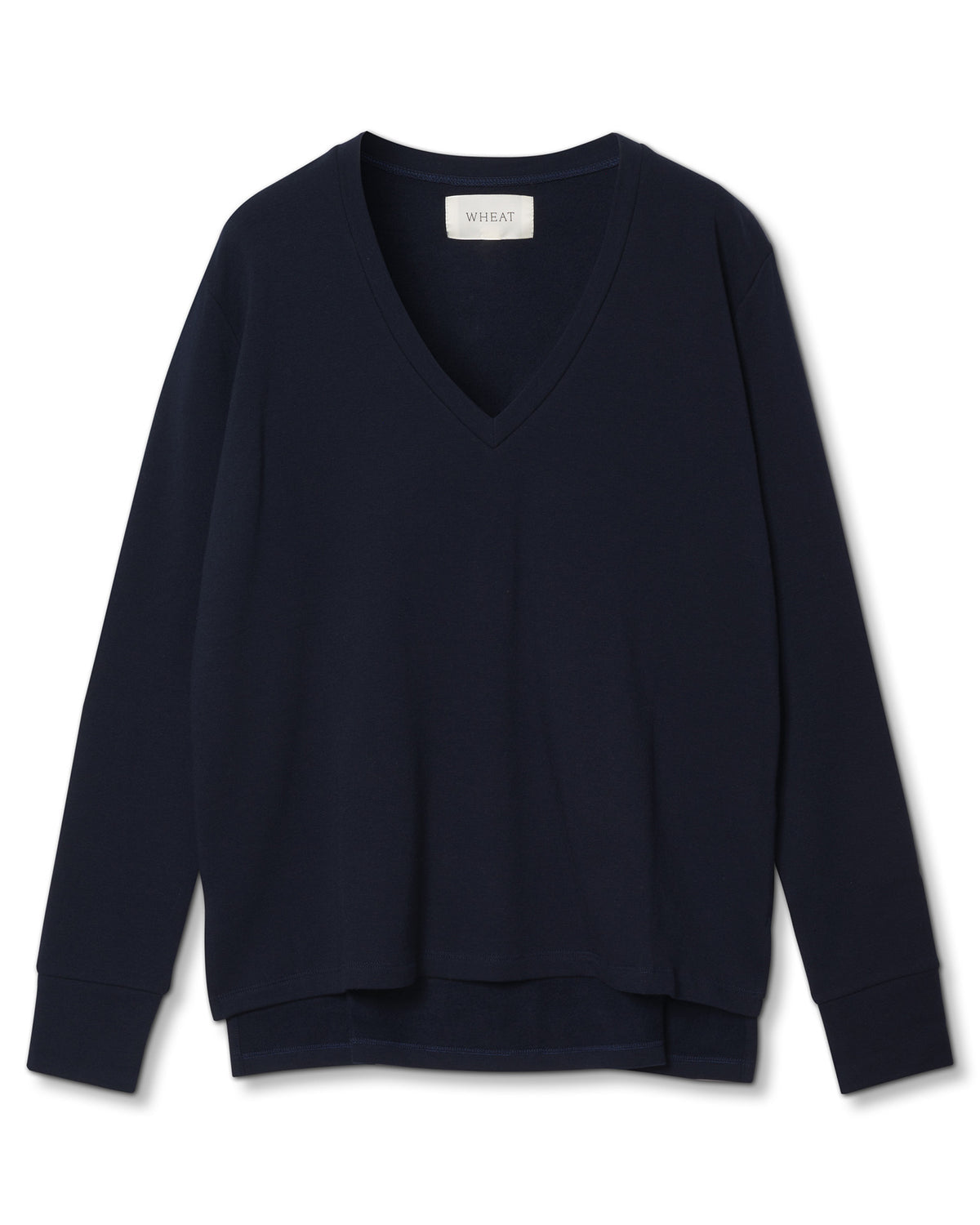 Maison Wheat Houston Long Sleeve V Neck Top in Navy