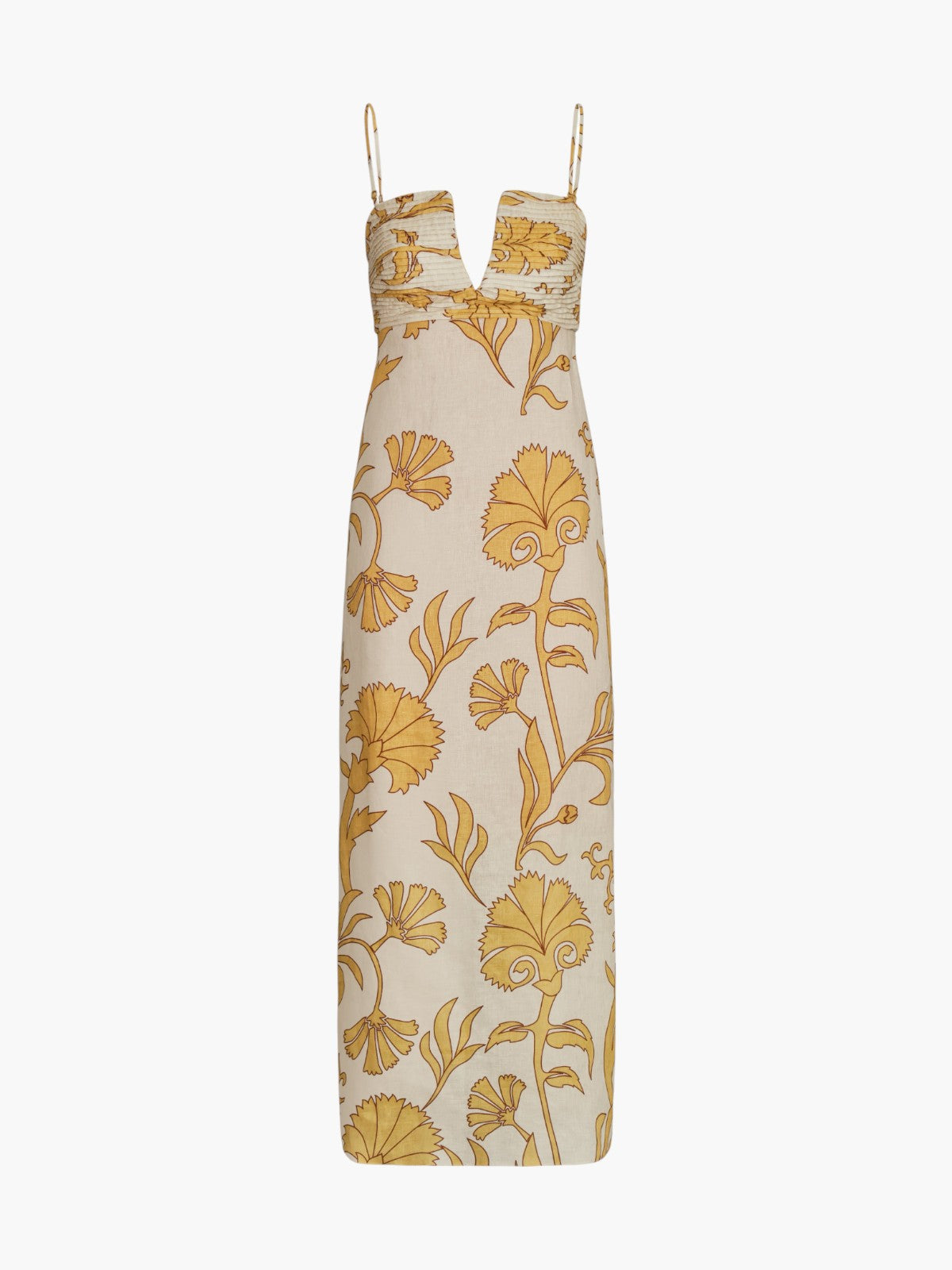 Juan de Dios Antigua Linen Midi Dress in Yellow Flowers
