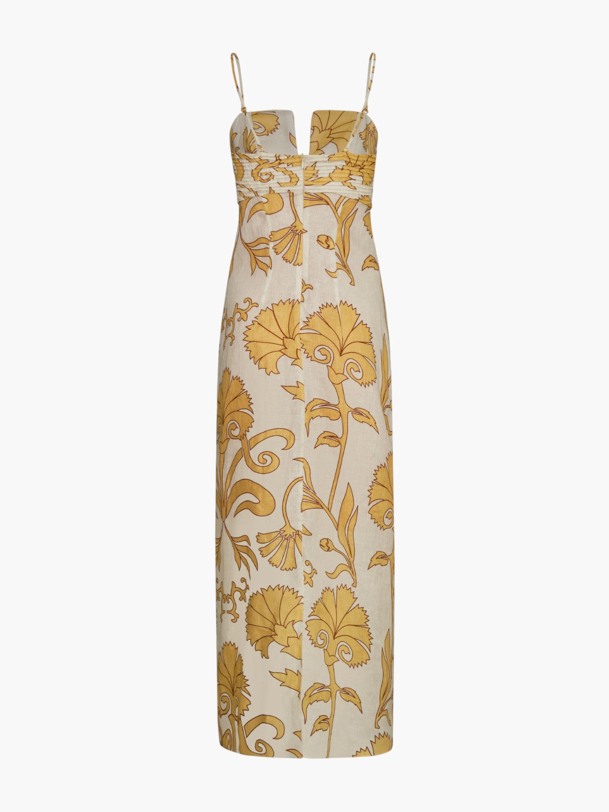 Juan de Dios Antigua Linen Midi Dress in Yellow Flowers