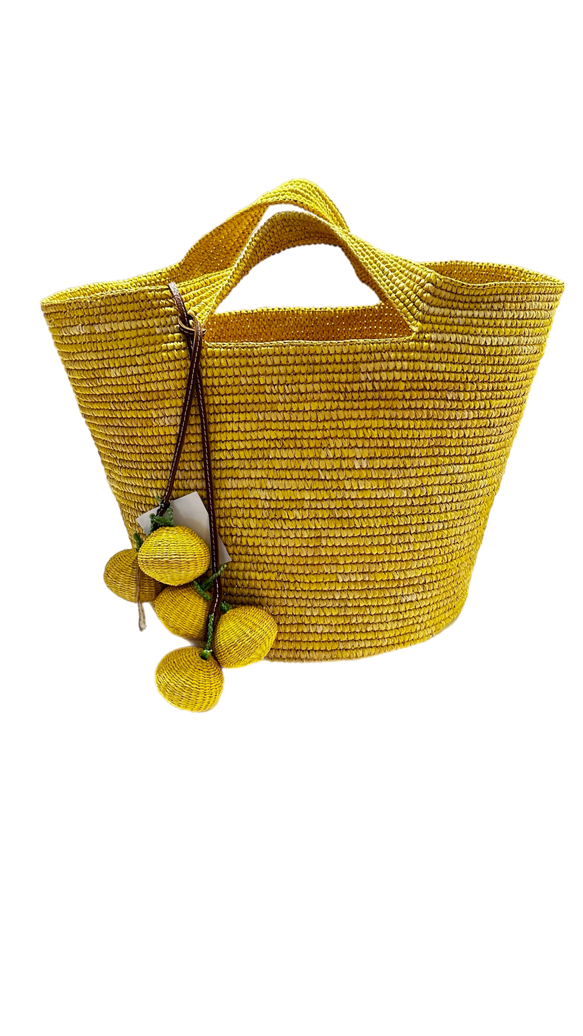 Sensi “Bolso Playero” soft woven straw carryall with Fruit Charm