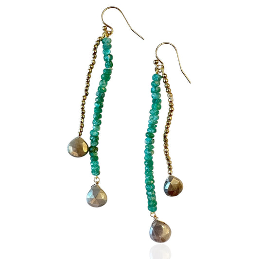 R.W. Emerald,Gold Hematite Moonstone Dangle Earrings