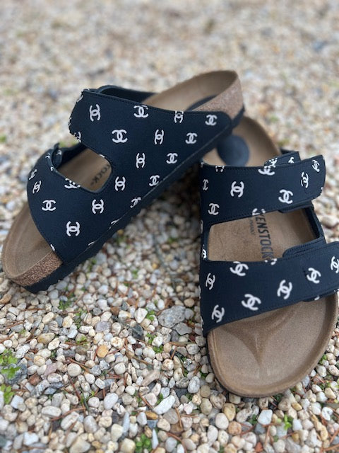 Artisan Made up-cycle designer silk scarf Birkenstocks.